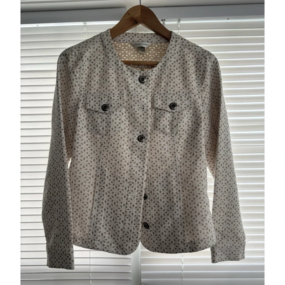 Christopher & Banks Eyelet White & Tan Blazer Jacket  Sz S Cotton Blend Casual